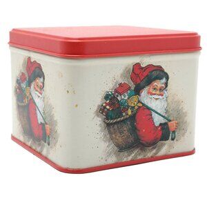 Vintage Potpourri Press Christmas Tin Santa Clause 1987 Holiday Red White Metal